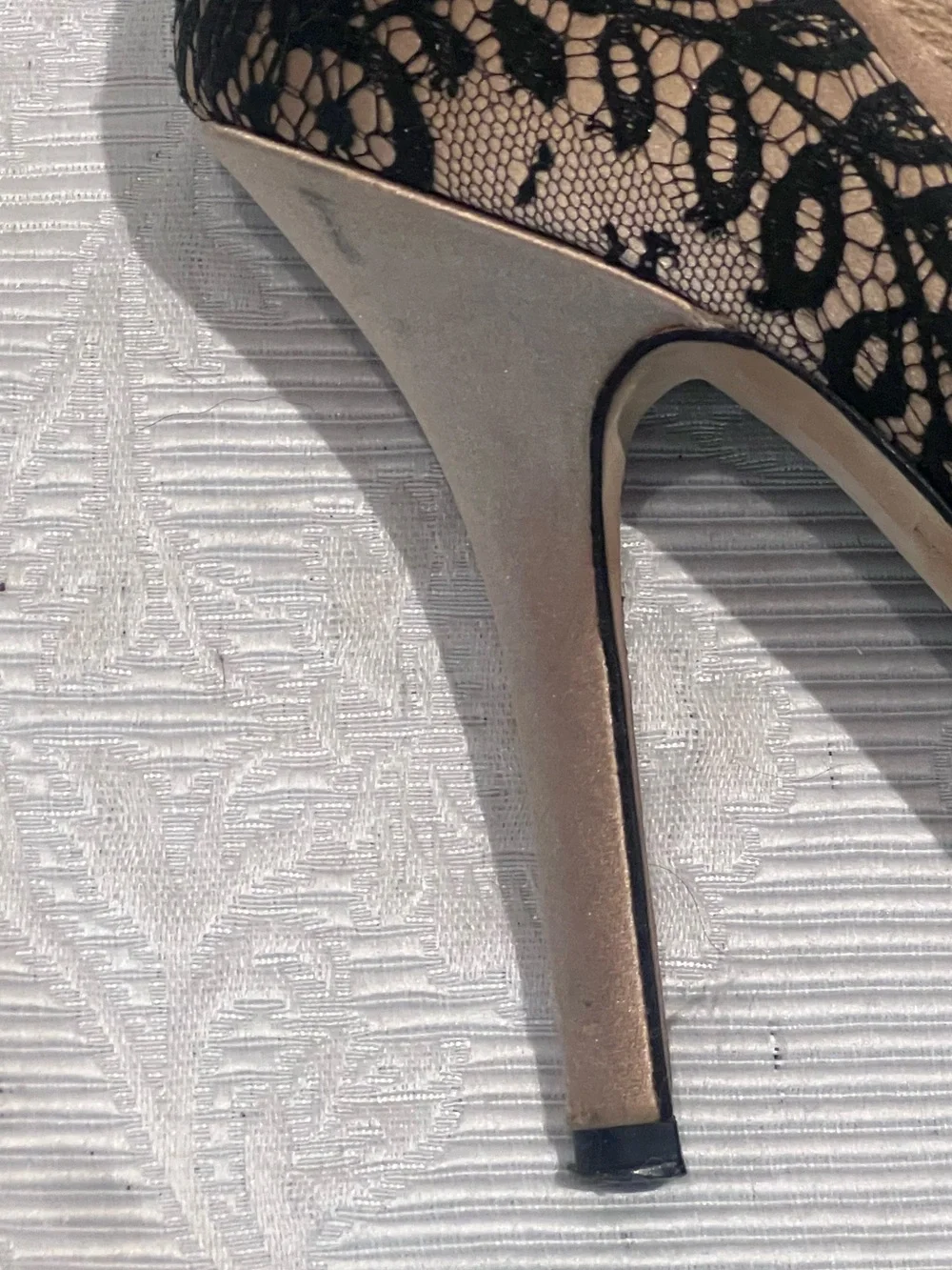 Christian Dior Women High Heel Shoes 7.5 Size 38 Tan Black Filigree Lace 3